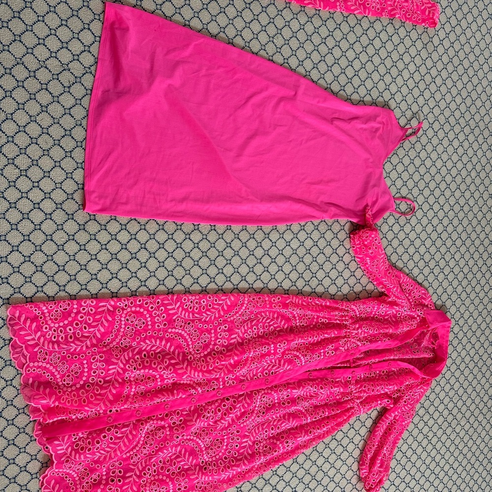 Lilly Pulitzer Vibrant Pink Eyelet dress with slip and belt size 00